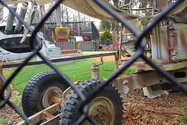 WILPF Australia launched its WILPF demilitarisation campaign webinar - photo of military toys in playground